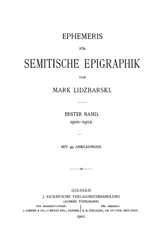 Ephemeris für semitische Epigraphik: Band 1 1900–1902