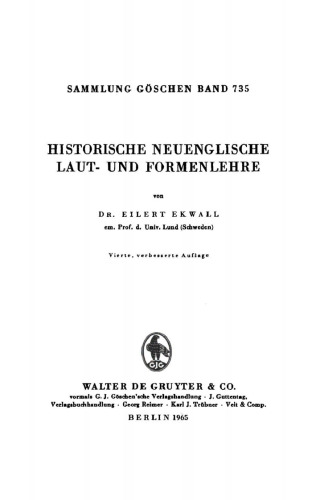Historische neuenglische Laut- und Formenlehre