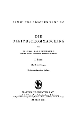Gleichstrommaschine: Band 1