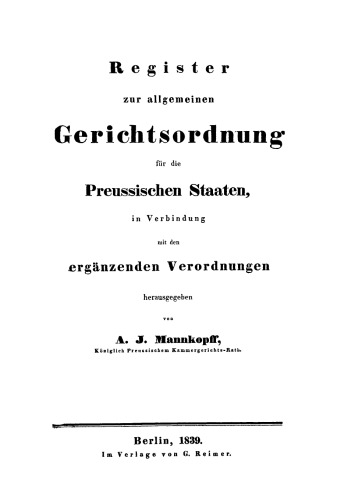 Allgemeine Gerichtsordnung für die Preussischen Staaten: Register