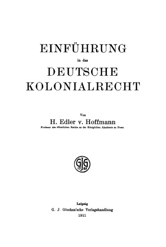 Einführung in das deutsche Kolonialrecht
