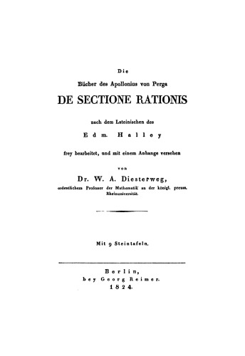 Die Bücher des Apollonius von Perga de sectione rationis