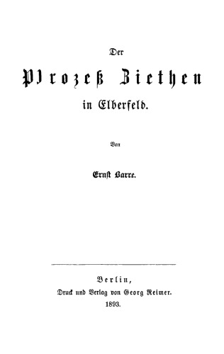 Der Prozeß Ziethen in Elberfeld