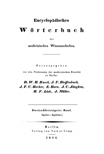 Encyclopädisches Wörterbuch der medicinischen Wissenschaften: Band 32 Spalatro - Syphiliden