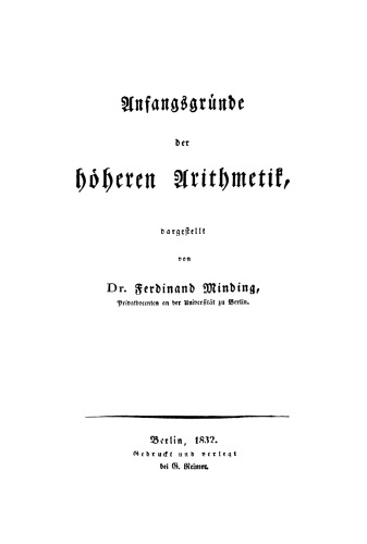 Anfangsgründe der höheren Arithmetik