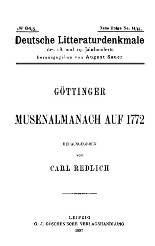 Göttinger Musenalmanach auf 1772