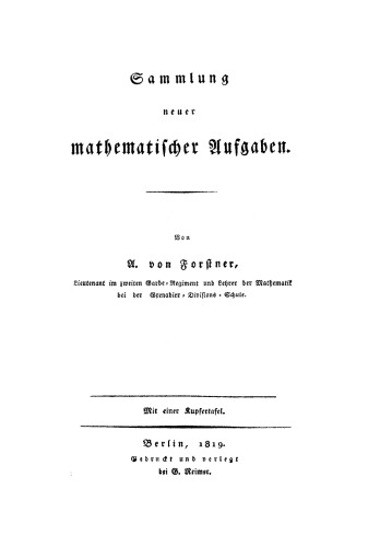 Sammlung neuer mathematischer Aufgaben