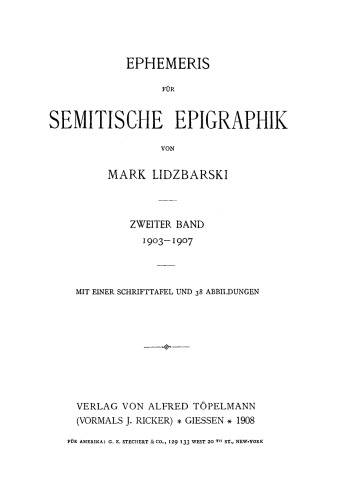 Ephemeris für semitische Epigraphik: Band 2 1903–1907