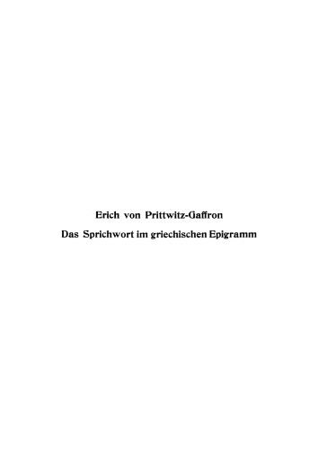 Das Sprichwort im griechischen Epigramm