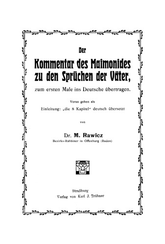 Der Kommentar des Maimonides zu den Sprüchen der Väter