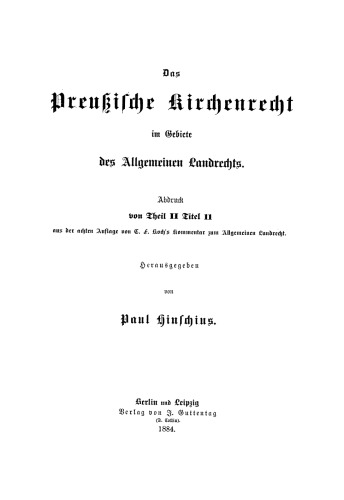 Das preußische Kirchenrecht im Gebiete des allgemeinen Landrechts