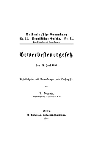 Gewerbesteuergesetz: vom 24. Juni 1891