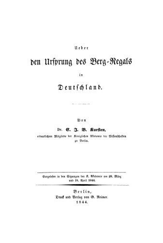 Ueber den Ursprung des Berg-Regals in Deutschland