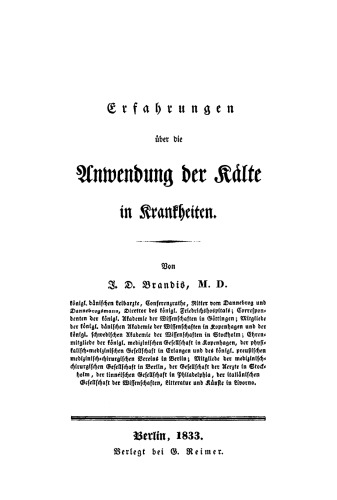 Erfahrungen über die Anwendung der Kälte in Krankheiten