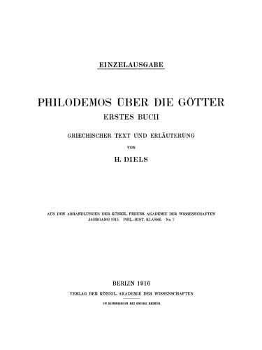 Über die Götter: Griechischer Text und Erläuterungen