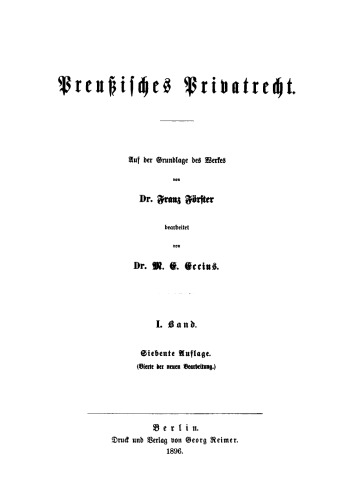 Preußisches Privatrecht: Band 1