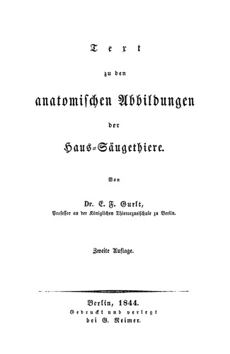 Text zu den anatomischen Abbildungen der Haussäugethiere: [Textbd.]