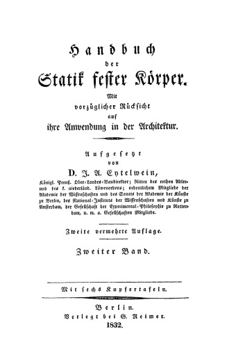 Handbuch der Statik fester Körper: Band 2