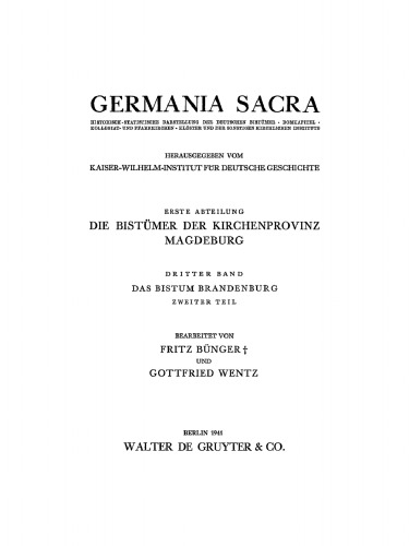 Germania Sacra: Band 3 Das Bistum Brandenburg, Teil 2