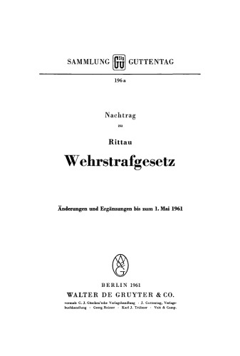 Änderungen und Ergänzungen bis zum 1. Mai 1961