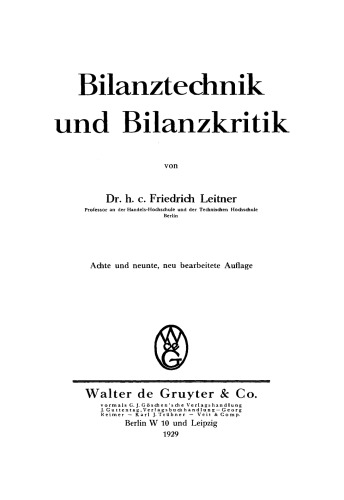 Bilanztechnik und Bilanzkritik