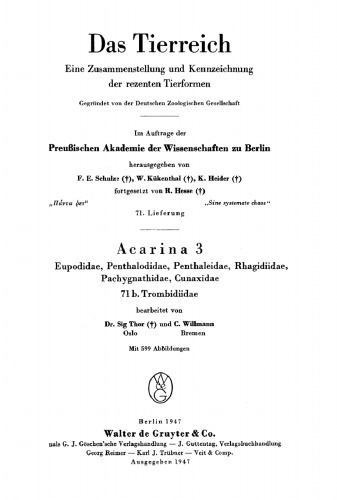 Das Tierreich / The Animal Kingdom. Lieferung 71b Acarina, 3: Trombidiidae