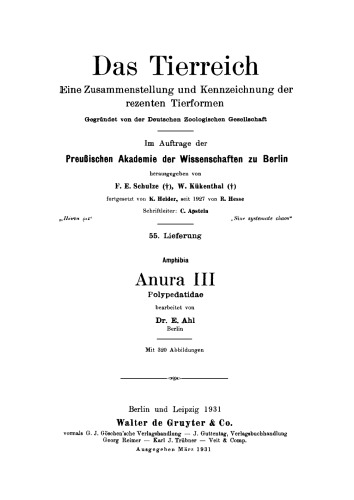 Das Tierreich / The Animal Kingdom: Lfg. 55 Amphibia. Anura, Teil 3: Polypedatidae