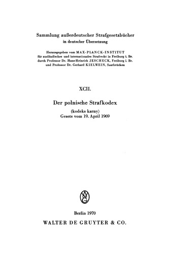 Der polnische Strafkodex: Gesetz vom 19. April 1969