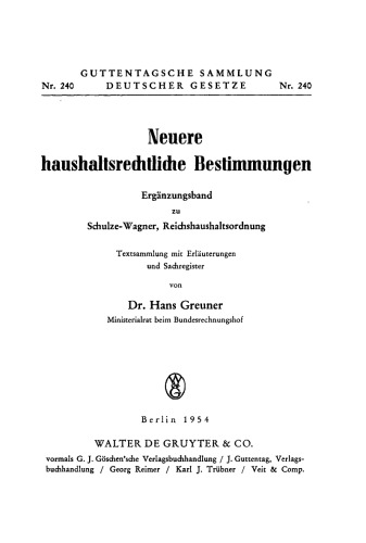 Neuere haushaltsrechtliche Bestimmungen: Textsammlung mit Erläuterungen und Sachregister