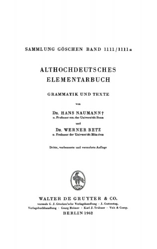 Althochdeutsches Elementarbuch: Grammatik und Texte