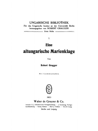 Eine altungarische Marienklage