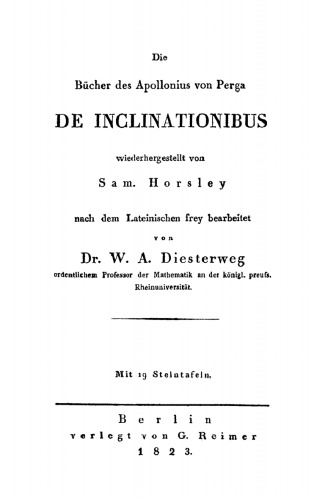 Die Bücher des Apollonius von Perga De Inclinationibus