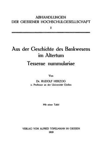 Aus der Geschichte des Bankwesens im Altertum: Tesserae nummulariae