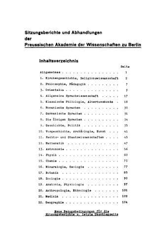 Verzeichnis der lieferbaren Sitzungsberichte und Abhandlungen der Preußischen Akademie der Wissenschaften zu Berlin: 1826–1929