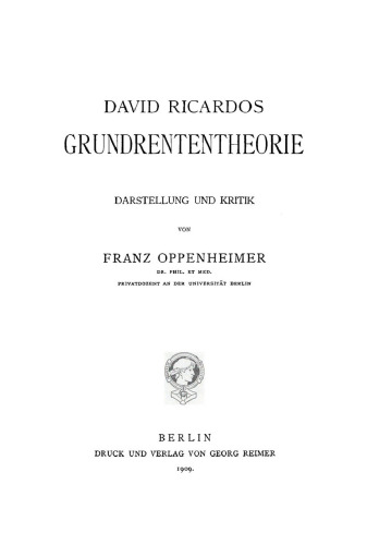 David Ricardos Grundrententheorie: Darstellung und Kritik