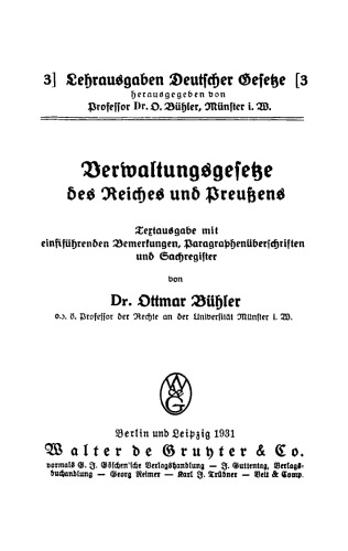 Verwaltungsgesetze des Reiches und Preußens