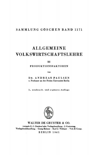 Allgemeine Volkswirtschaftslehre: Band 3 Produktionsfaktoren