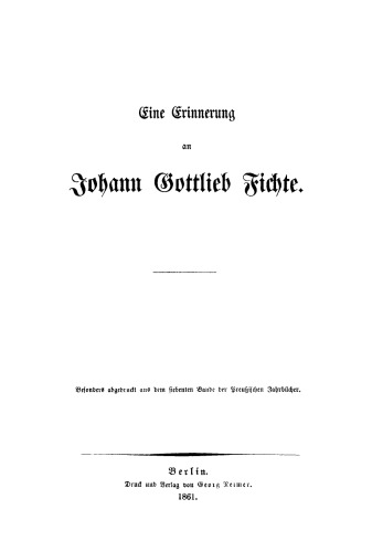 Eine Erinnerung an Johann Gottlieb Fichte