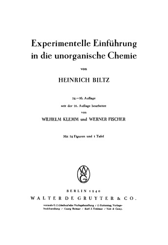 Experimentelle Einführung in die unorganische Chemie