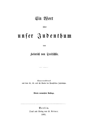 Ein Wort über unser Judenthum