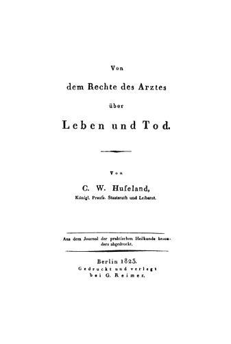 Von dem Rechte des Arztes über Leben und Tod