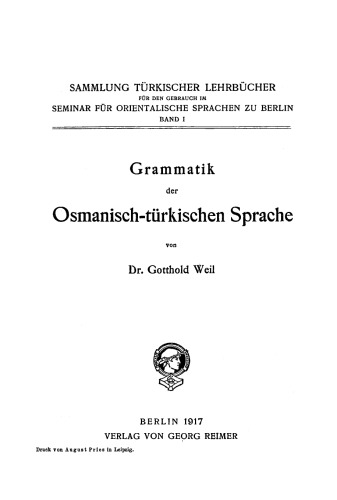 Grammatik der osmanisch-türkischen Sprache