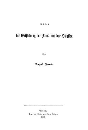 Über die Entstehung der Ilias und der Odyssee