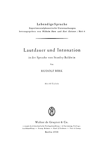 Lautdauer und Intonation in der Sprache von Stanley Baldwin