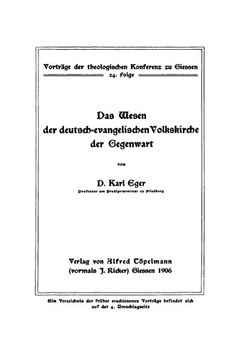 Das Wesen der deutsch-evangelischen Volkskirche der Gegenwart