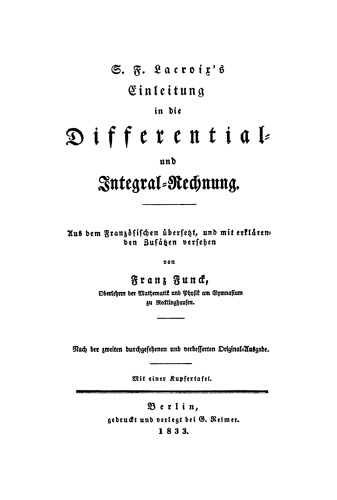 S. F. Lacroix’s Einleitung in die Differential- und Integralrechnung