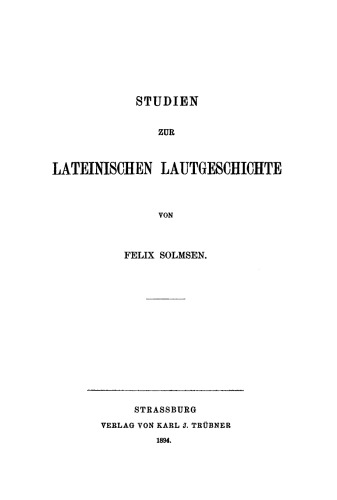 Studien zur lateinischen Lautgeschichte