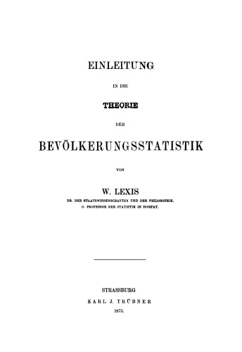 Einleitung in die Theorie der Bevölkerungsstatistik