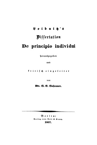 Leibnitz's Dissertation: De principio individui