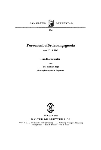 Personenbeförderungsgesetz: Vom 21. 3. 1961. Handkommentar